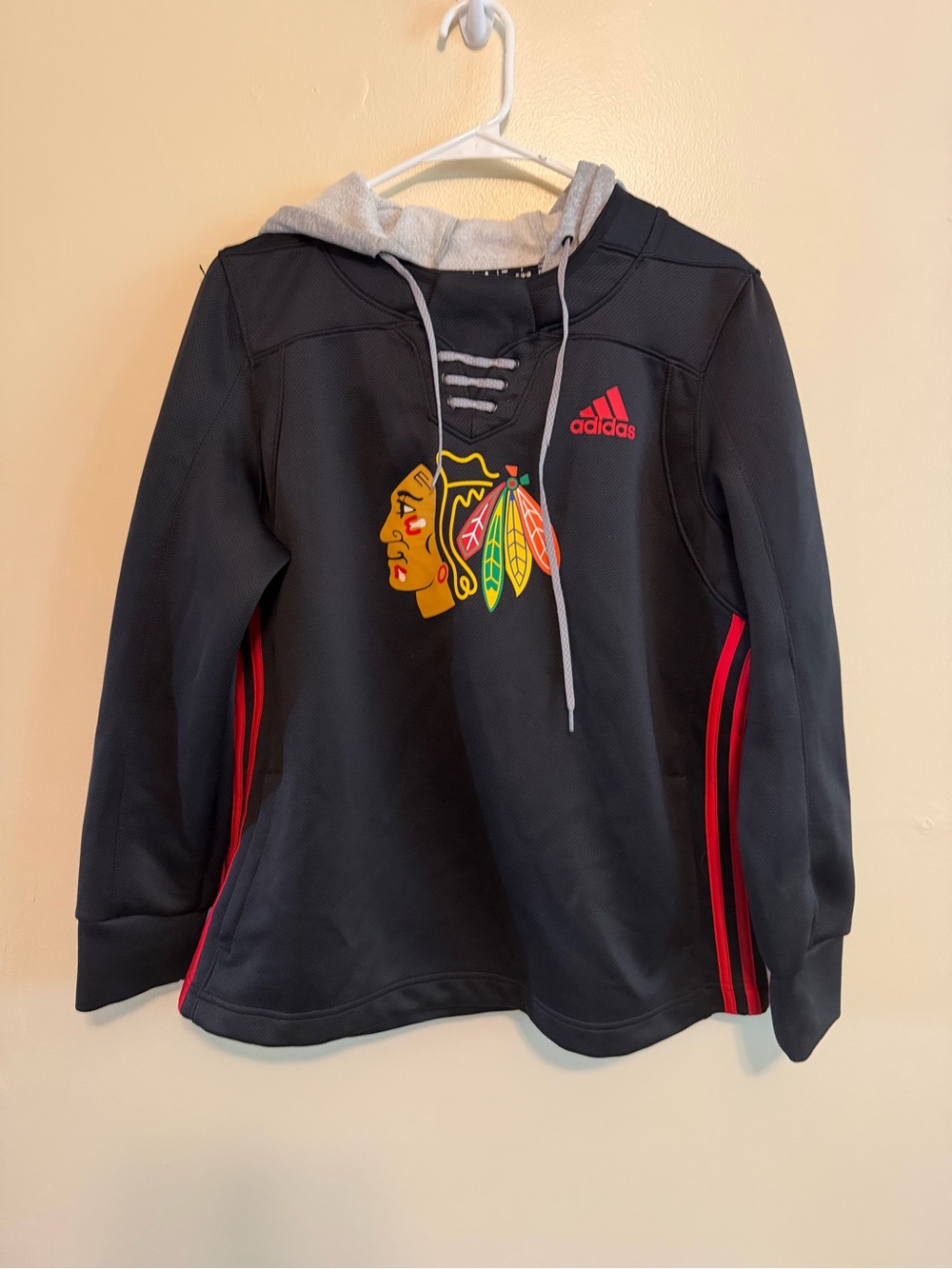 adidas Black Chicago Blackhawks Hoodie with Red Accents